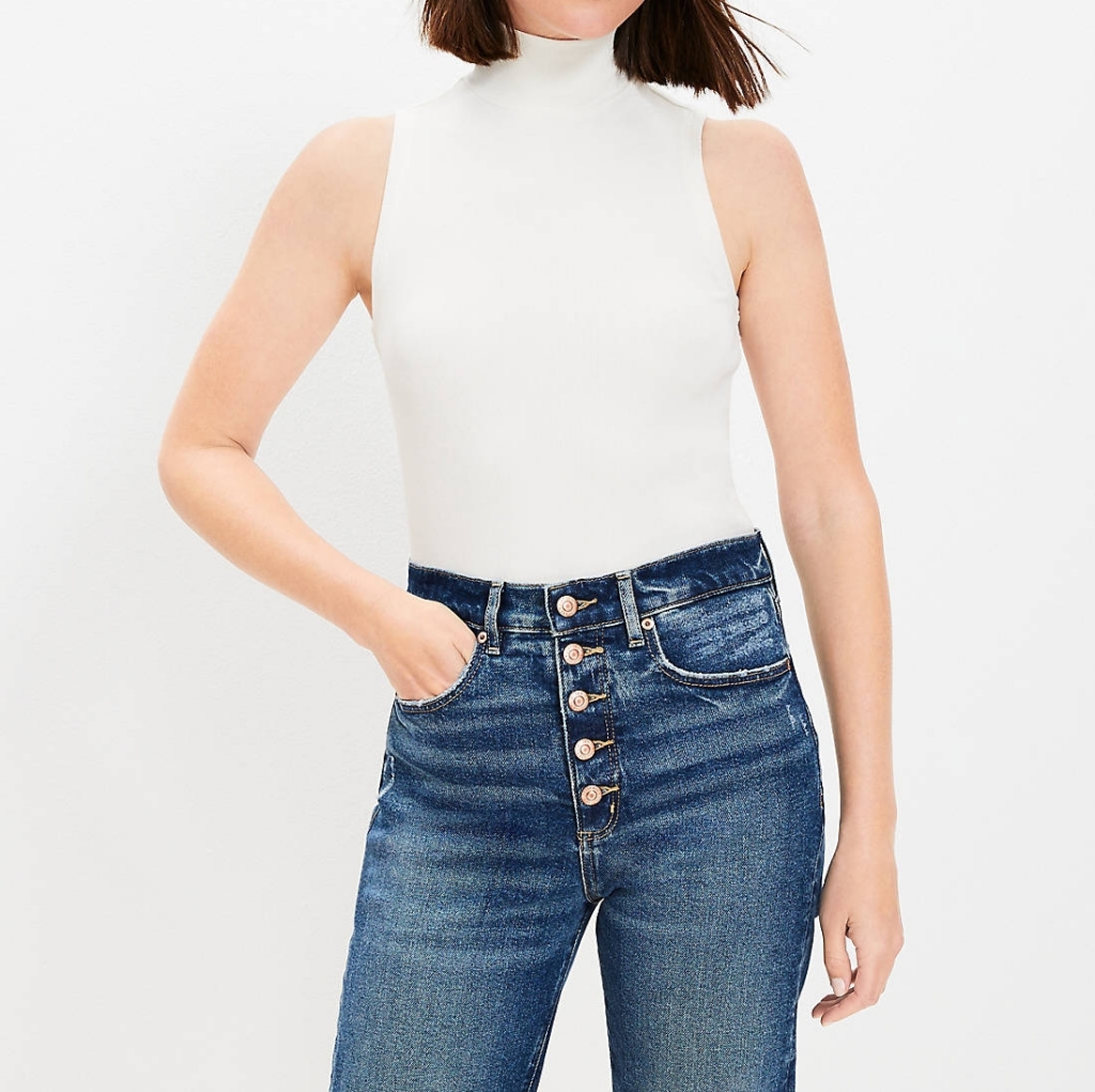 Loft Petite Mock Neck Ribbed Tank Top (Nwt)